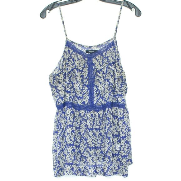 Madewell Tops - Madewell Womens Tank Top Silk Floral Peplum Lace Trim Blue Size Large DX